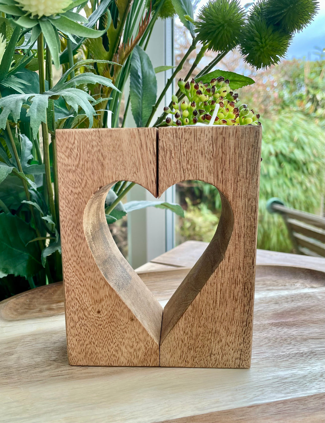 Mango Wood Heart Tea Light Holder