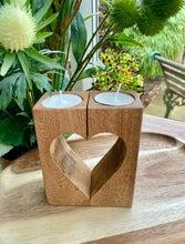 Load image into Gallery viewer, Mango Wood Heart Tea Light Holder
